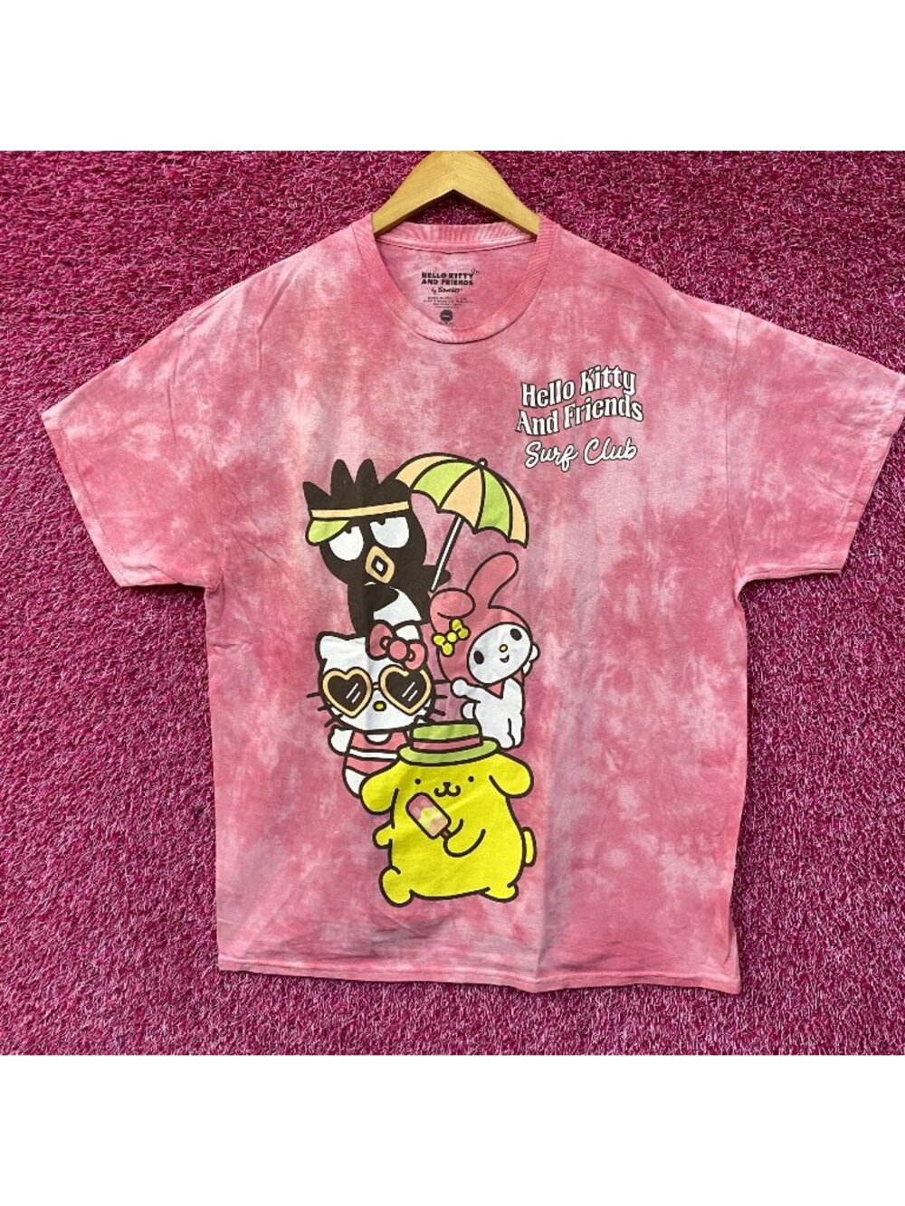 Sanrio Hello Kitty And Friends Surf Club Pink Tie Dye T-Shirt Extra Large